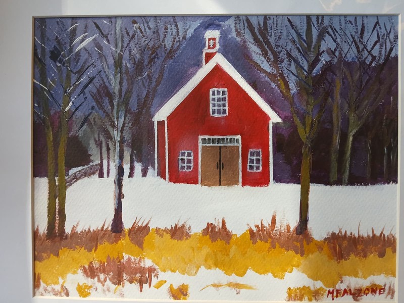 Impressionism Hollis Red Barn 11X14 Hand Painted Matted to 16x20 colorful Art gallery