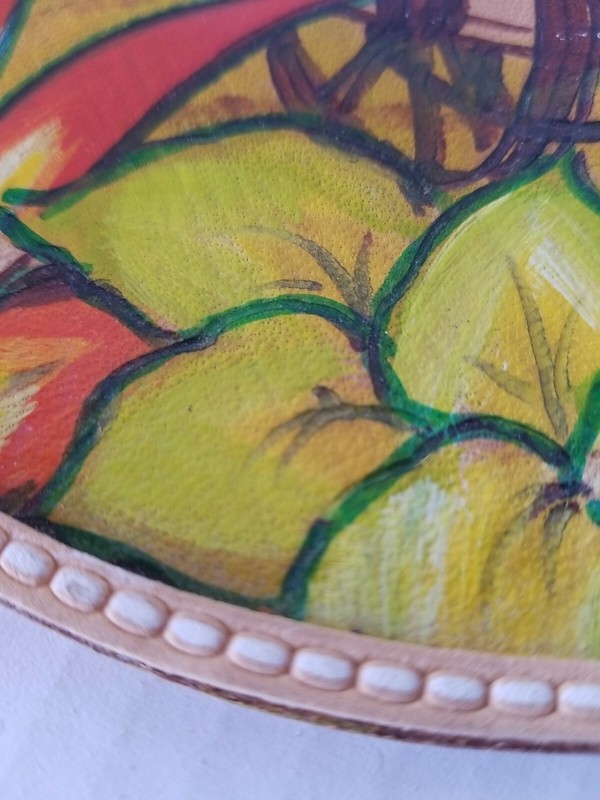 2 TOUCANS PAINTED ON Leather Hide Folk Art BIRDS Wall Picture Hanging gallery