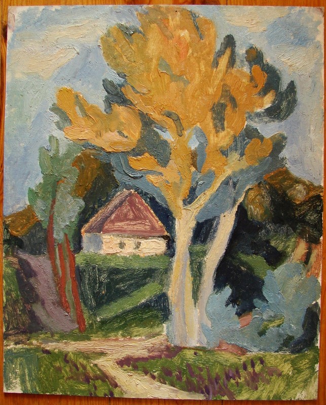 Ukrainian Soviet USSR Oil modernism postimpressionism Painting tree house
