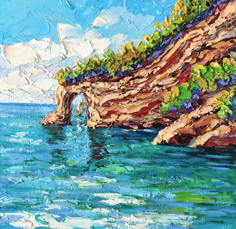 Original Art Oil Painting Michigan Lake Landscape on Canvas Board 25x25cm