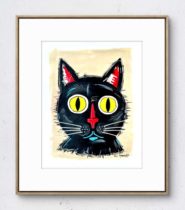 Original Cat 14×11 Paper Bold Color Modern Abstract Expressionist Painting Art