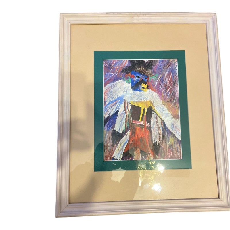 VTG Original Painting Eagle Dancer Kachina Signed By Artist 11in In Vtg Frame