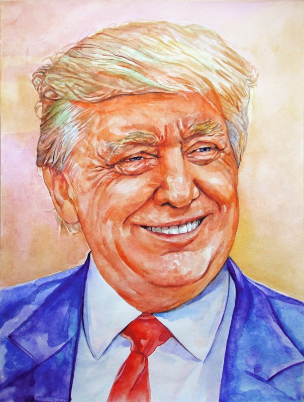 11,69 × 15,75″ Donald Trump ~smiling~ watercolor SIGNED and DATED