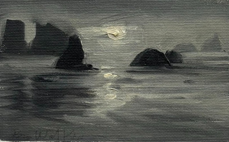 Cannon beach scenic Oregon seascape oil painting by living artist. 4×6″