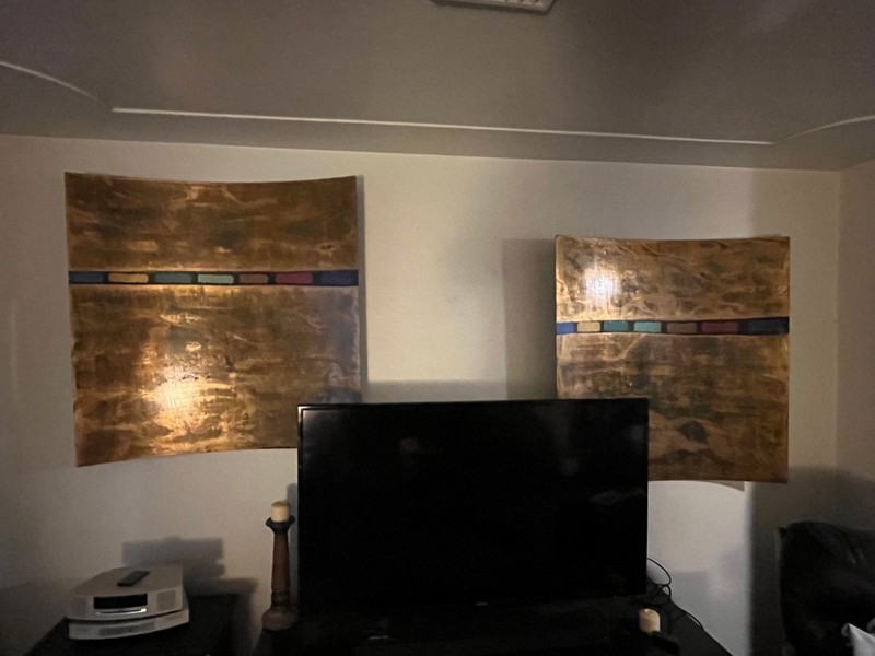 Set of 2 Original Signed Tony Evans Paintings – Curved Metal Art – 44″ × 44″ – R