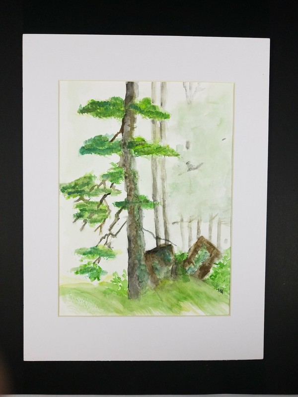 Watercolor Print Signed Unknown Artist Nature Peaceful Original Artwork Matted