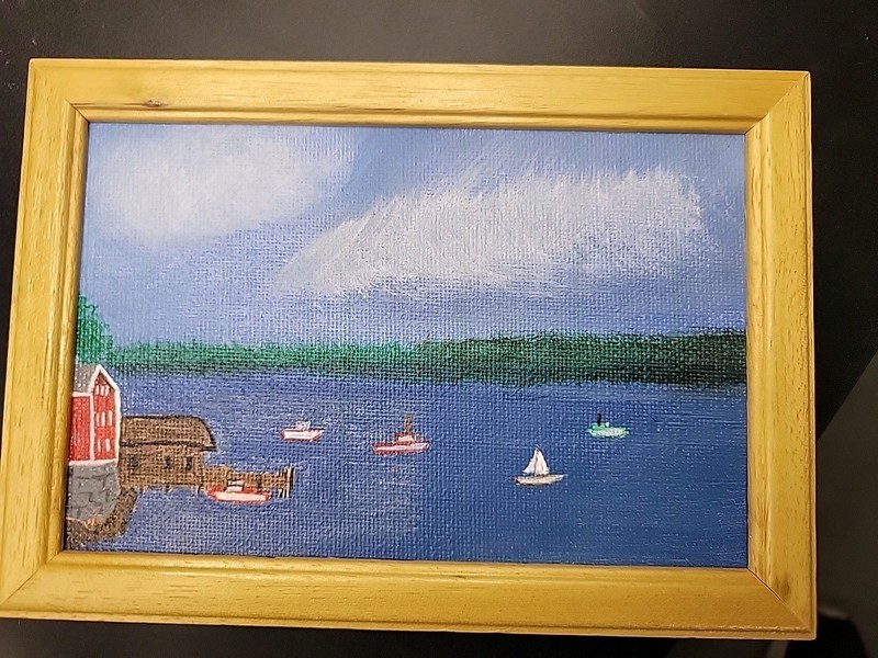 4.5×6.5 Orginal Painting Harbor Sailboat Fishing Boats Perfect For Small Spot!