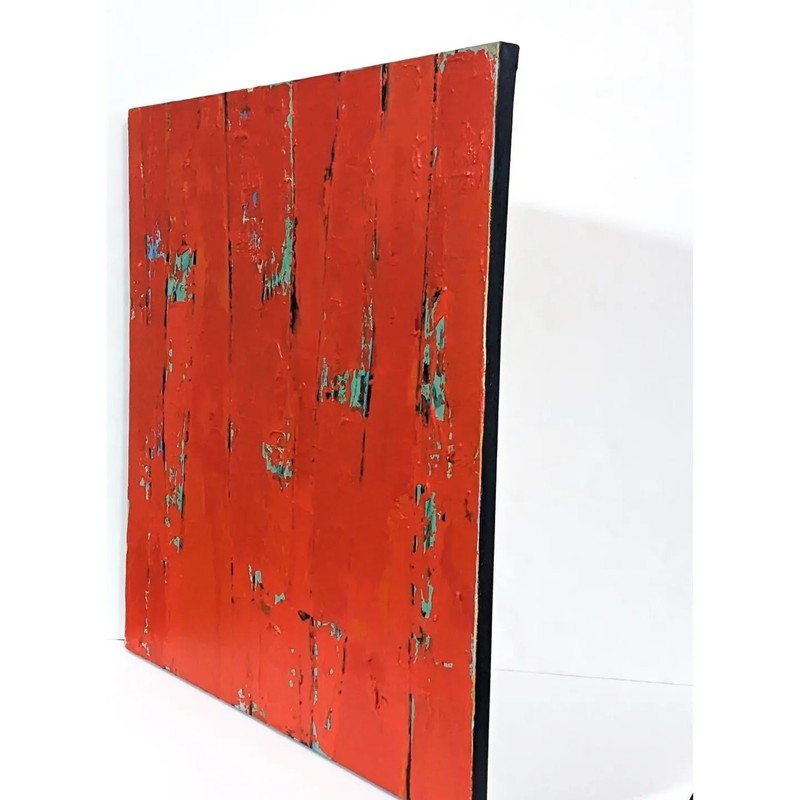 Original painting abstract 24X24 canvas modern wall decor mixed media orange red gallery