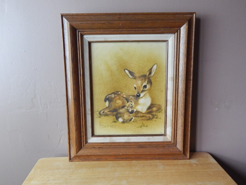 PEGGY HARRIS «Friends For Life» Fawn & Bunny 8″ x 10″ Framed/Matted Painting~COA