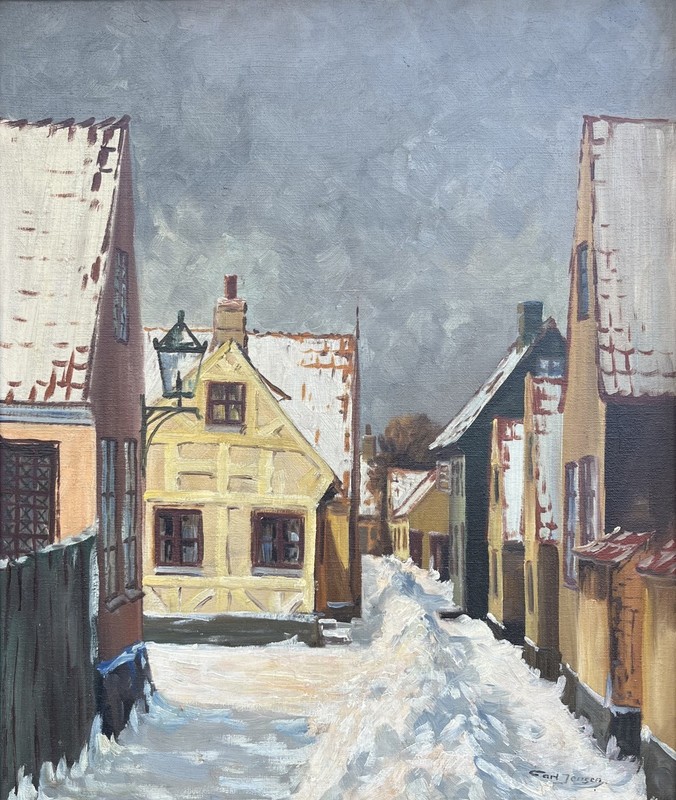 Impressionist Carl Jensen Winter Day In A Danish Small Town Oil Painting gallery