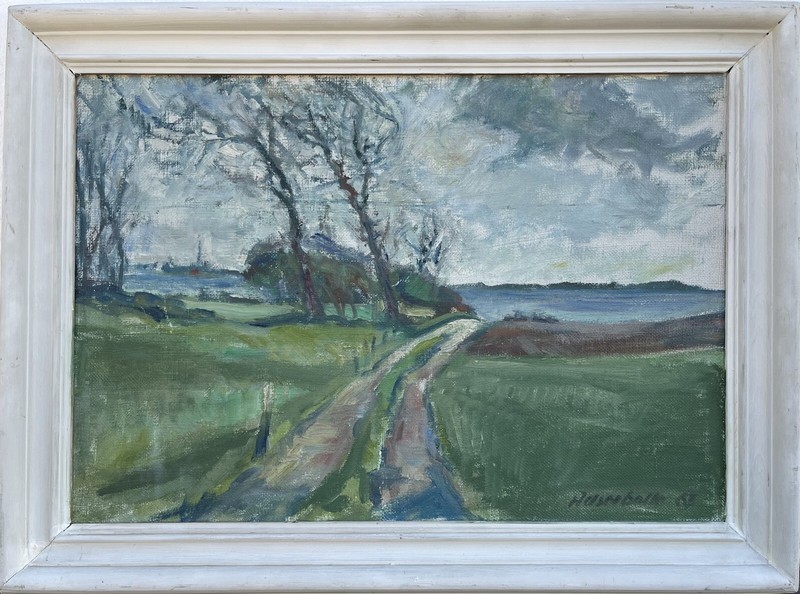 Oil Painting Expressionist Wide View Over A Landscape Danish Midcentury 1963
