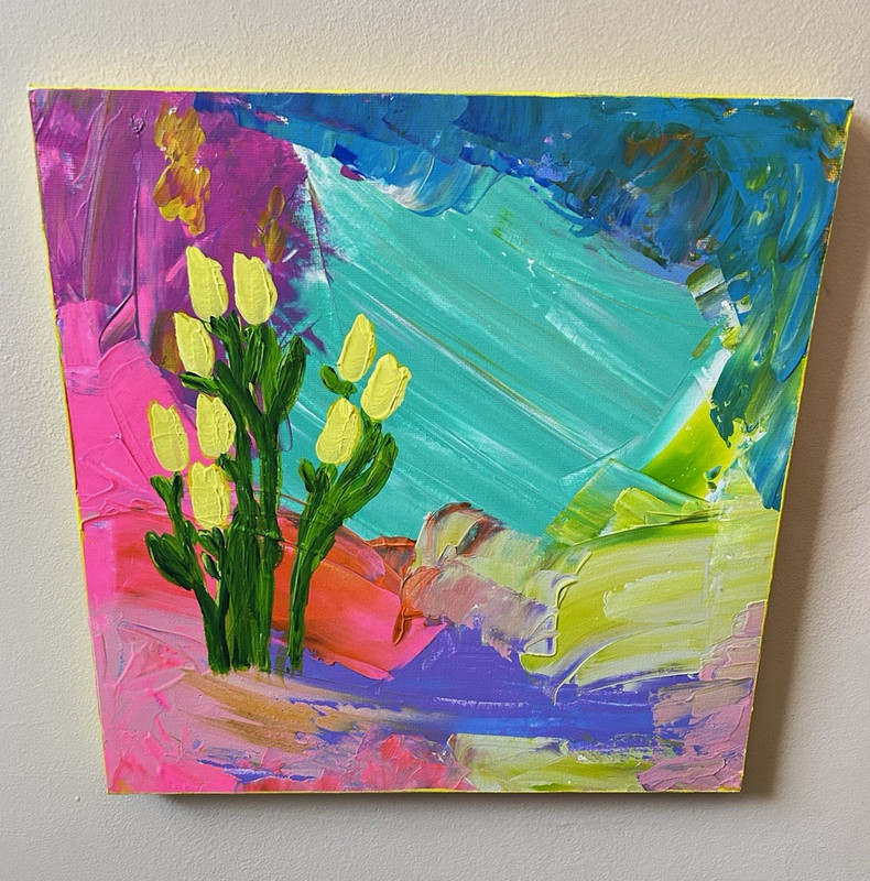 Small Abstract Floral Flowers Painting Unframed Single Piece Wall Art