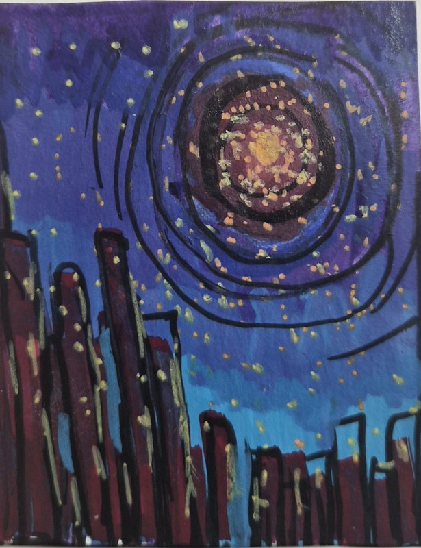 ACEO 2.5×3.5 inch «Another Starry Night» Acylic on Multimedia Paper Orginal