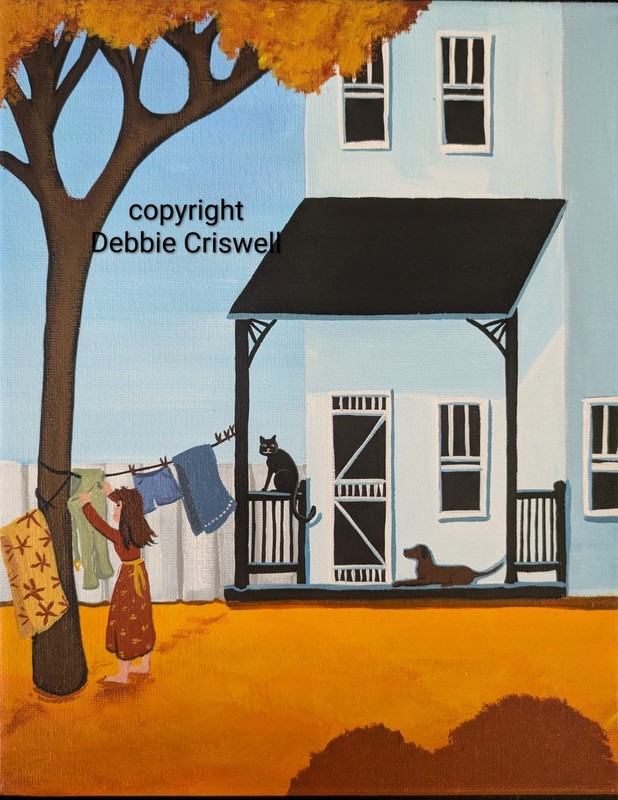 ORIGINAL Painting Folk Art Women Humor Funny Cheater Check Pockets Wash Cat Dog