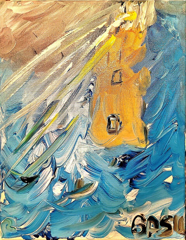 Lighthouse Against The Sea Original Expressionism Acrylic Abstract Canvas. gallery
