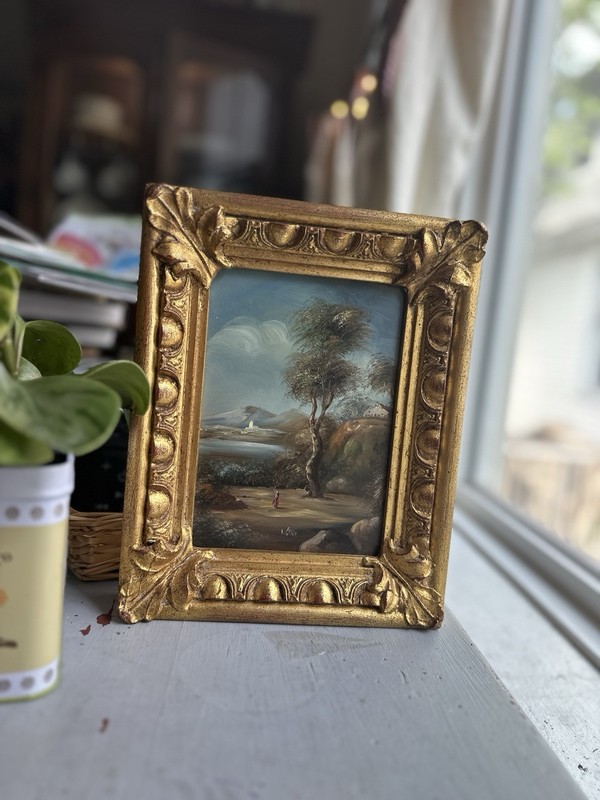 Pair Of 2 Matching Original Oil Realism Paintings On Canvas 5x7 Golden Frames gallery