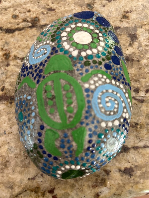 Hand Painted Rock Art Petroglyph Turtle, Cool Color Scheme Signed by Artist