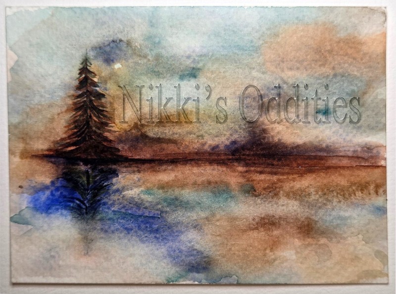 Small Original Watercolor Surreal Impressionist landscape Nikki C Double ACEO