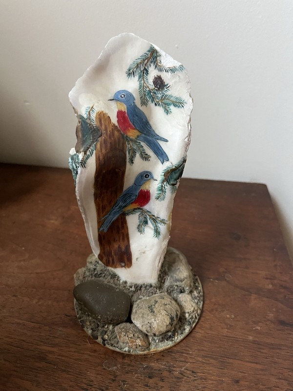 Hand painted Birds on Shells on Rock Sculpture Blue Birds Beechcraft Beach 7” gallery