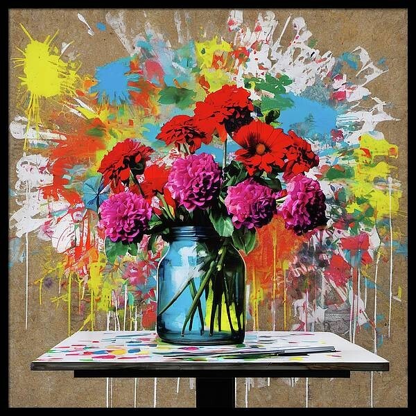 Flower 02 Street Art Blumen Stilleben Pop Art PUR gerahmt schwarz 100×100 cm