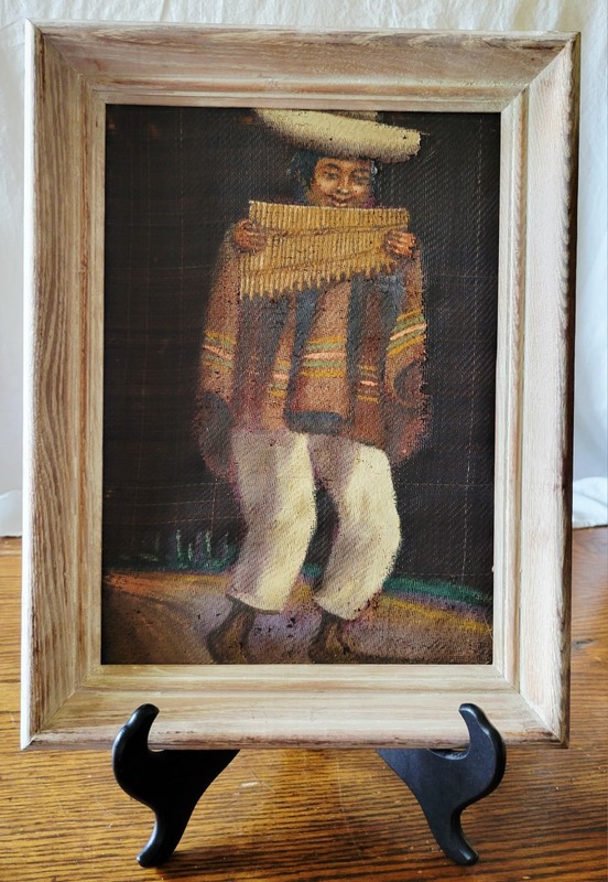 VTG 1940s-1950s Indigenous Folk Art Horsehair Oil Paintings (Otavalo, Ecuador) gallery