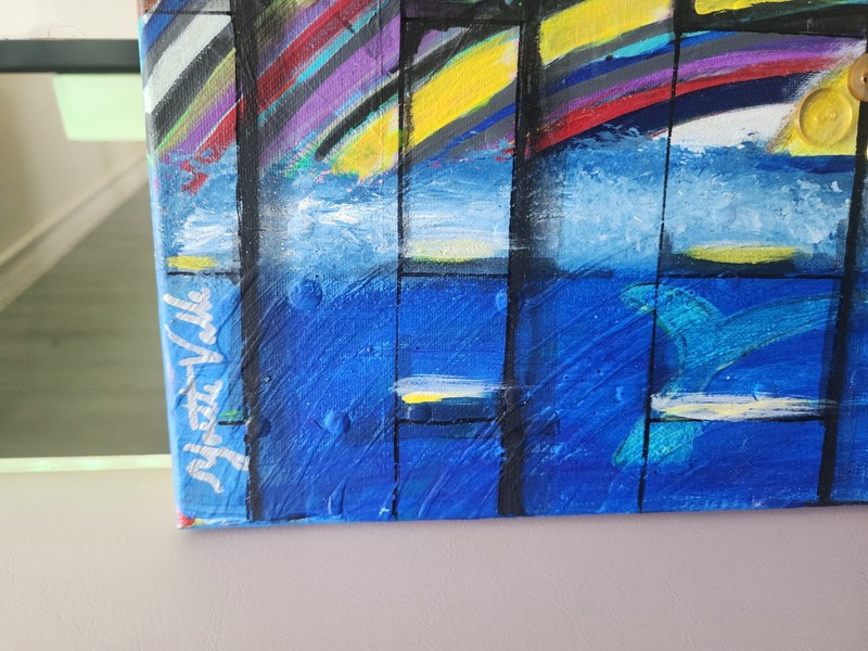 Rainbow beautiful Abstract Acrylic Mix Painting OAK signed Yvette V. 16x20🌈 gallery
