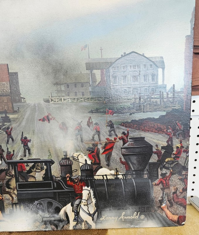 Larry Arnold Signed Large Civil War Battle Scene Original Painting On Wood. gallery