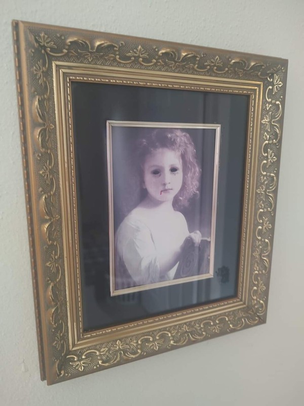 Haunted Orphan Girl with Bible in Chamber Print Surface Frame Size 13 X 11