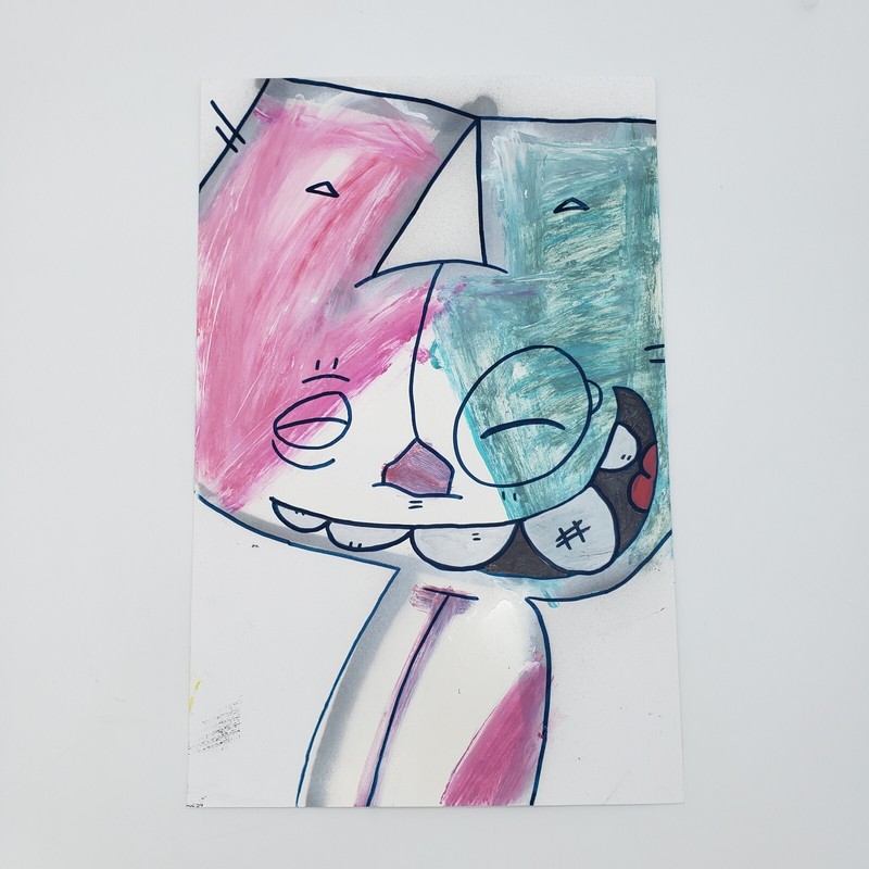 Colorful Graffiti Cat Acrylic Painting On Paper By NYC Graffiti Artist PUKE