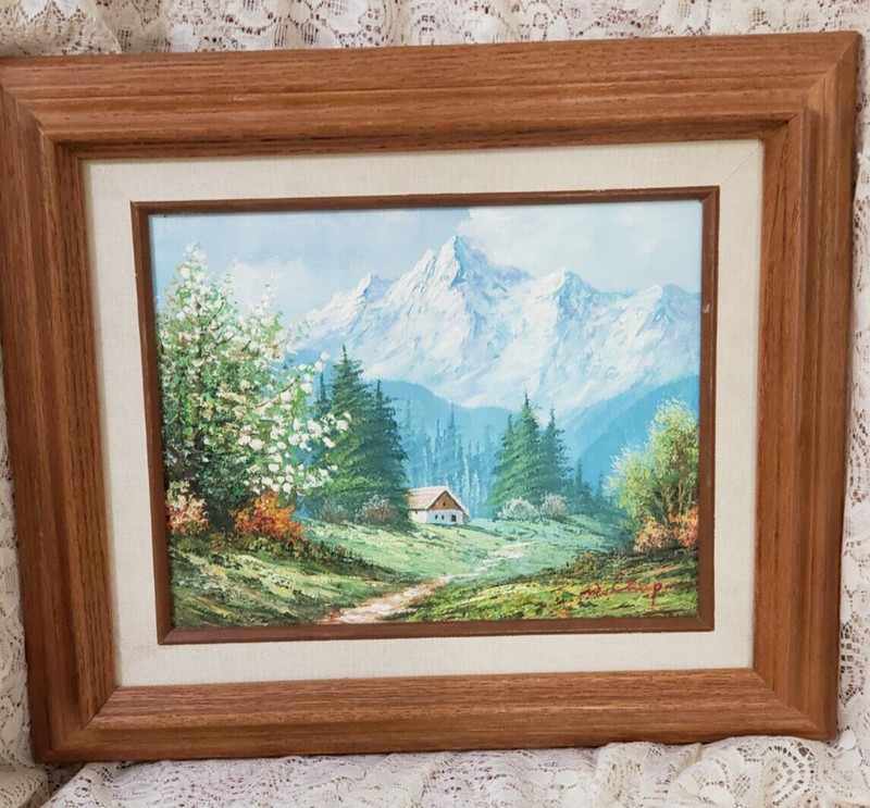 Oil Acrylic Canvas Painting Artist Singed Original Wood Oak Frame USA
