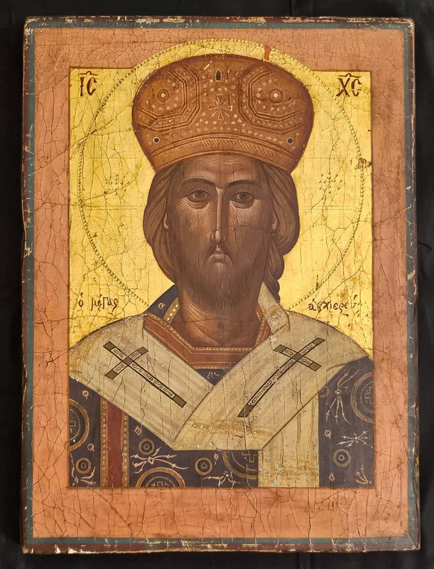 18th–Early 19th-Century Orthodox Icon of Christ the Great Hierarch