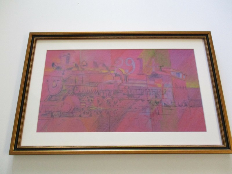 GERALD ROWLES 1970’S DRAWING CUBIST CUBISM ABSTRACT INDUSTRIAL TRAIN RARE