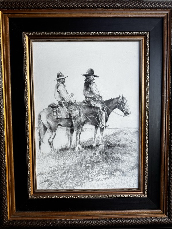 Raul Gutierrez Original charcoal on board “trackers” Signed Front And Rear.