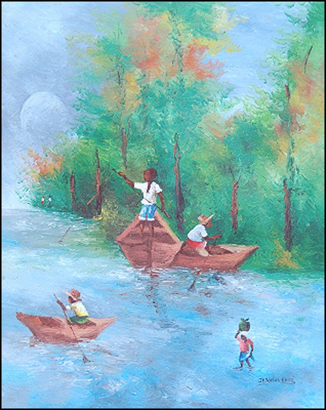 Haitian Art – Casting the Line by Jean Idelus Edme 20 x 16