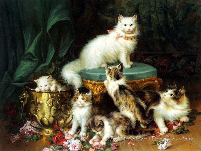 Kitten Cats Oil painting Giclee Printed on Canvas 12X16inch P239