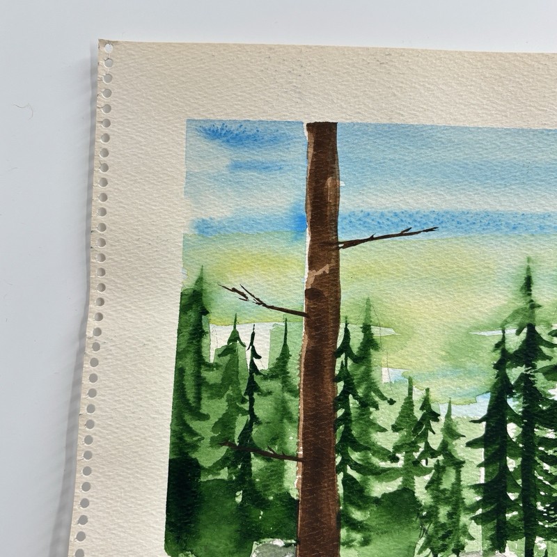 Vtg Maine Painting Fly Fishing Lake Pine Trees Downeast Watercolor gallery