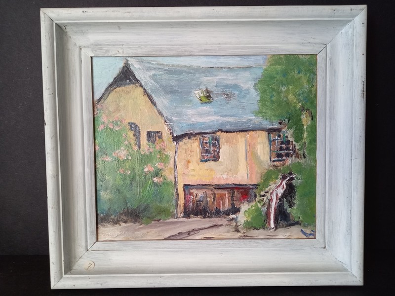 Oil painting «Landscape with a bright house». Signed.
