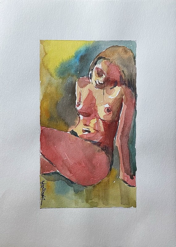 Original unique abstract figurative watercolor nude erotic watercolor picture