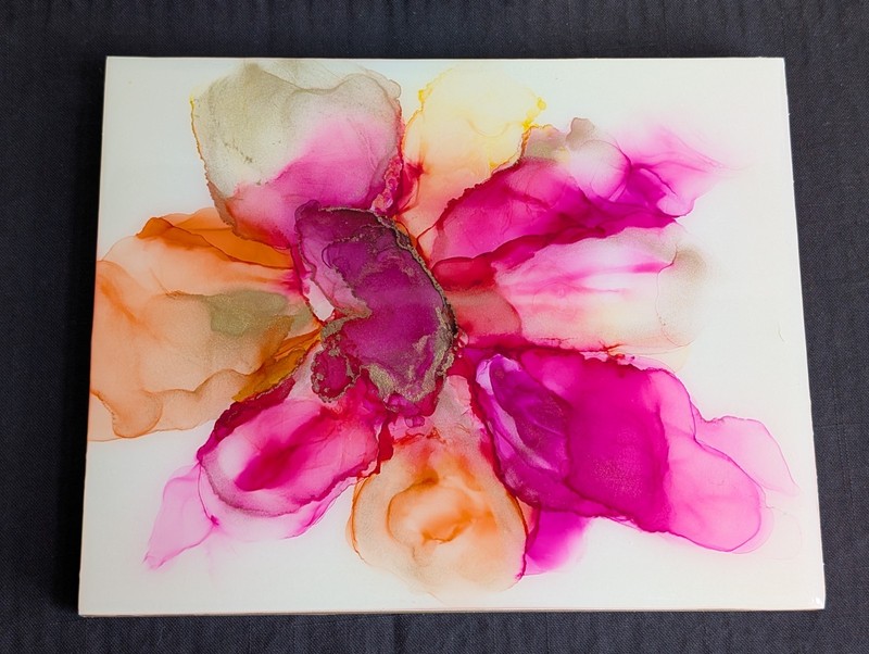 One* Original Abstract Alcohol Ink Painting on Wood w/ Resin Coated Wall Art 10" gallery