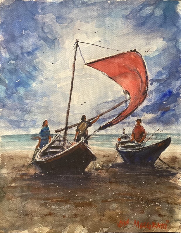Original Watercolor Painting «Fishermen » 11″ x 14″ NOT A PRINT