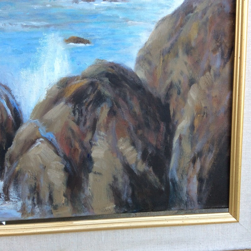 Oil Painting On Canvas Custom Frame Ocean Beach Water Rocks Clouds Sky Art Waves gallery