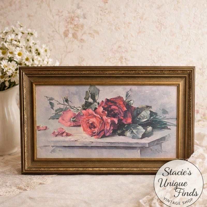 Roses Picture By Catherine Klein Victorian Framed Painting Of Roses Cottagecore