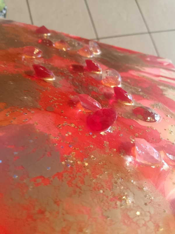 12X12 Original Alcohol Ink Multimedia Artwork Canvas Unframed Red & Gold, Resin gallery