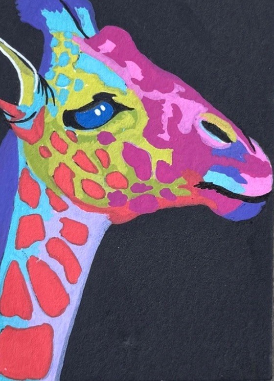 Aceo *PRINT* Giraffe Safari Rainbow Nature Wildlife Tinycanvasbyh