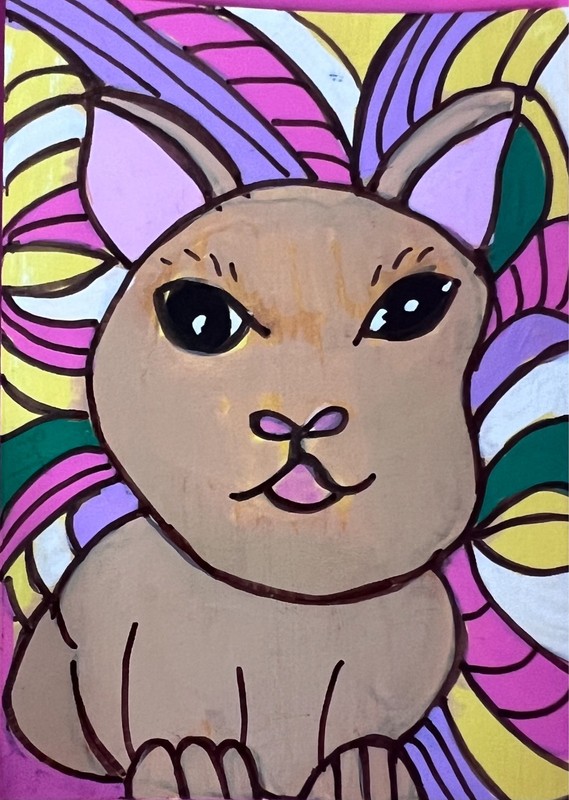 ACEO Art Card, Acrylic Marker, Bunny Rabbit, Card Stock Paper