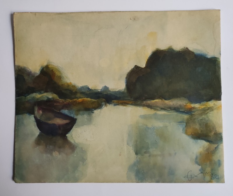 UNKNOWN ARTIST RUSSIAN/EASTERN EUROPEAN MODERN-WATERCOLOR-CYRILLIC SIG-1982