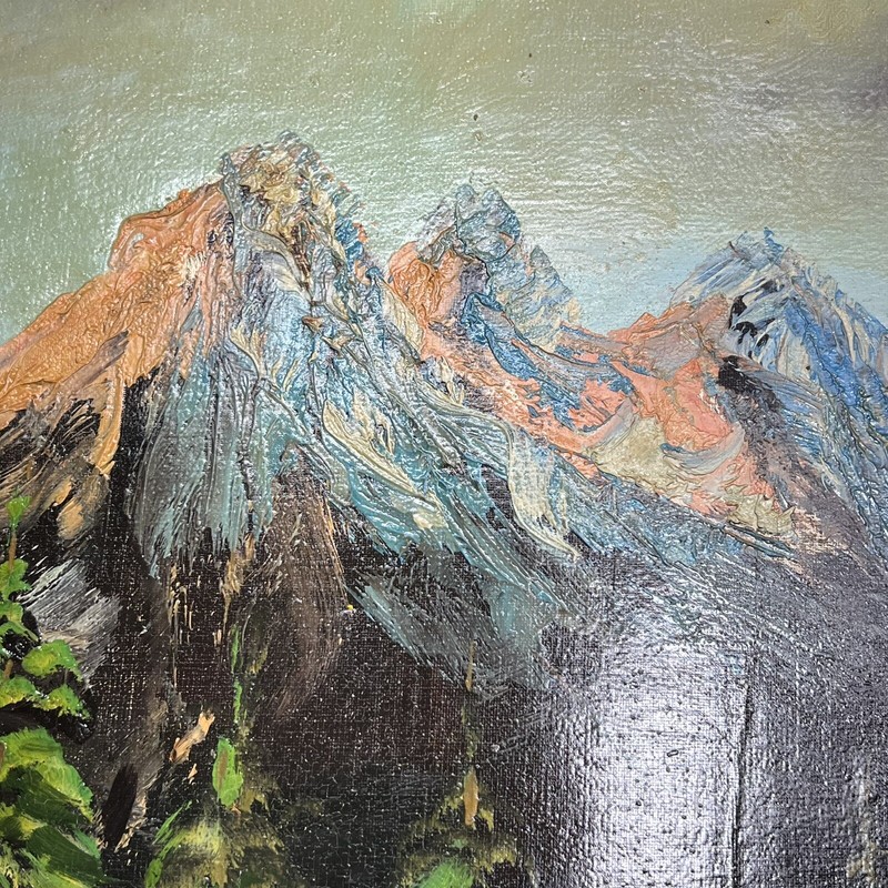 Vintage large oil painting landscape river mountains trees on Canvas gallery