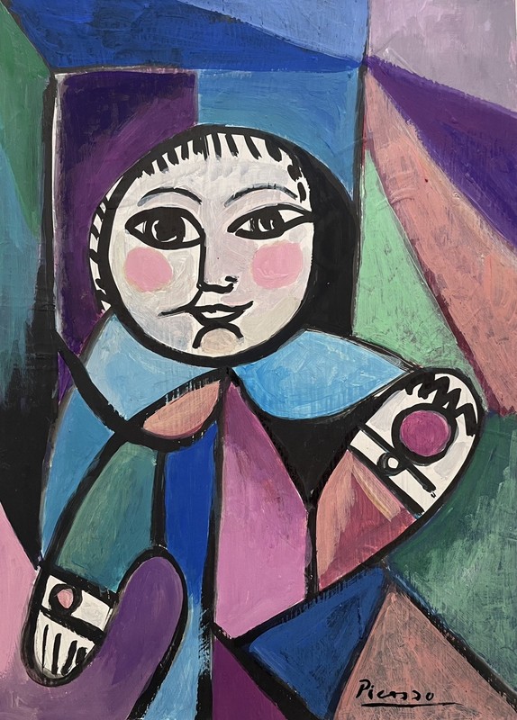 Picasso Pablo Original Painting Child Child’s Room Cubist Signed Spanish Art F72