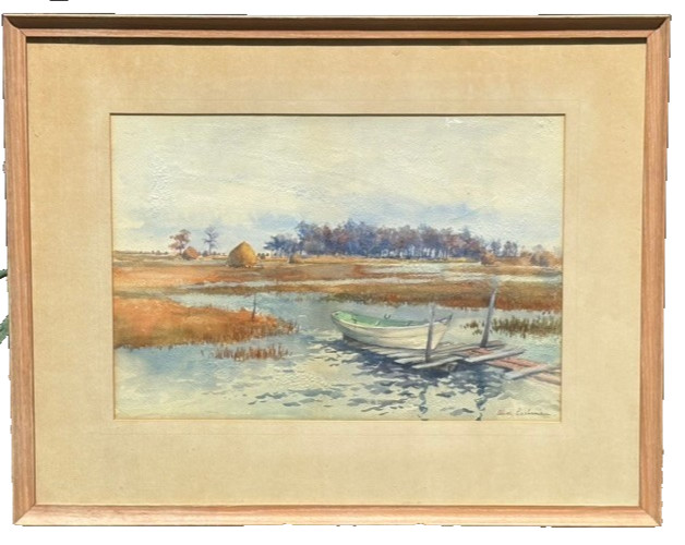 Boat Moored in Wetlands W/C Impressionist Painting-1930s-Alice Cushman-1854-1946 gallery