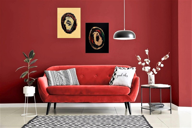 PAINTING; 'PORTRAITS OF ABSTRACTS - BI',ACRYLIC,METALLIC GOLD,2 CANVAS,FREESHIP! gallery